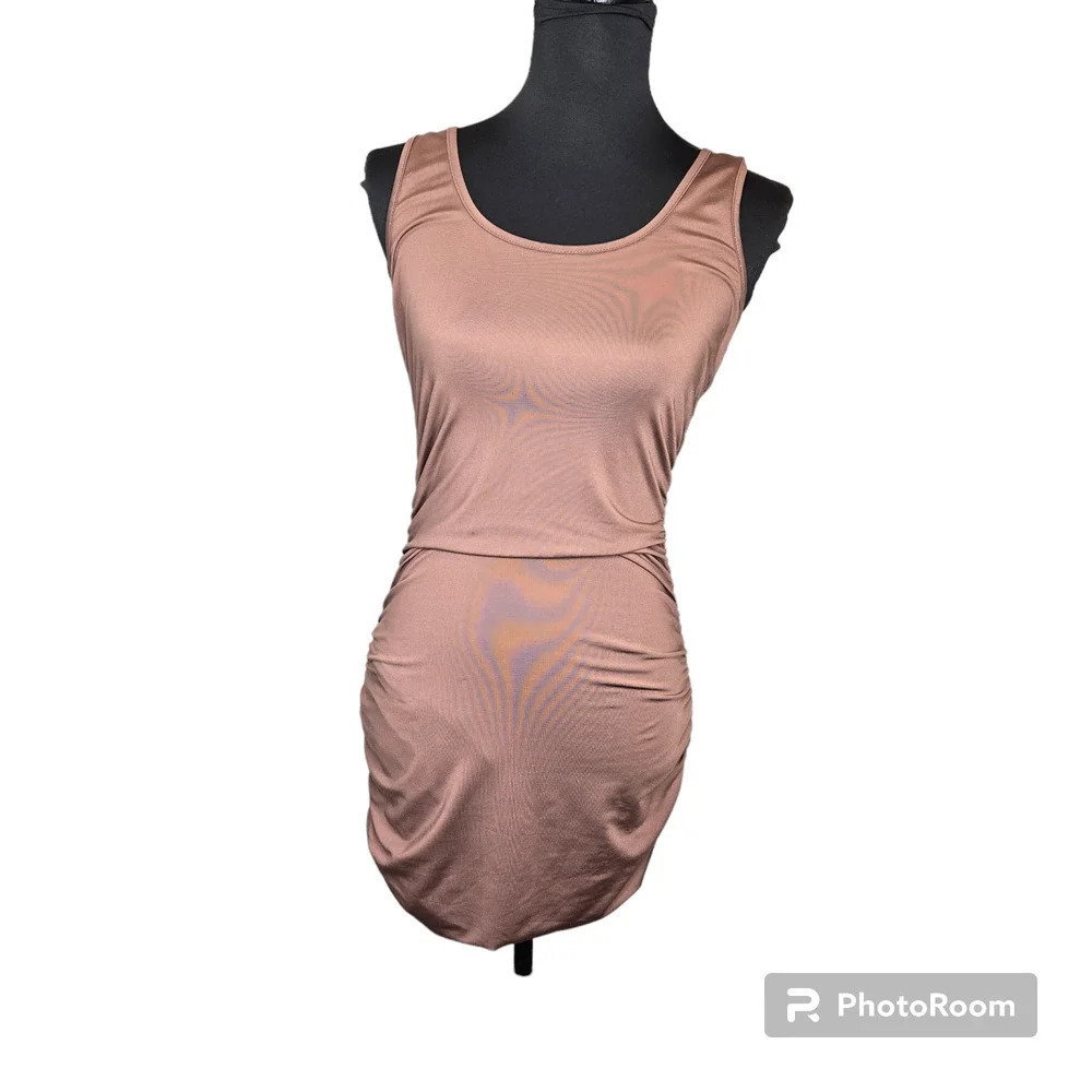SBetro Brown Bodycon Midi‎ Dress W/ Side Ruching